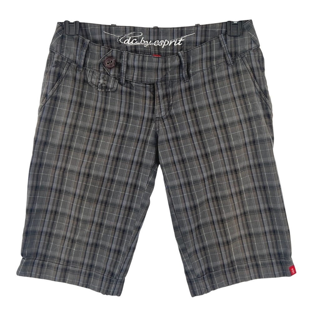edc by Esprit Plaid Y2K Bermuda Shorts Womens 8 Grey Metallic Thread Low Rise